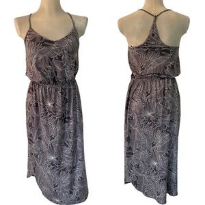 PrAna Gray & White Tropical Leaf Print Racerback Spaghetti Strap Casual Dress